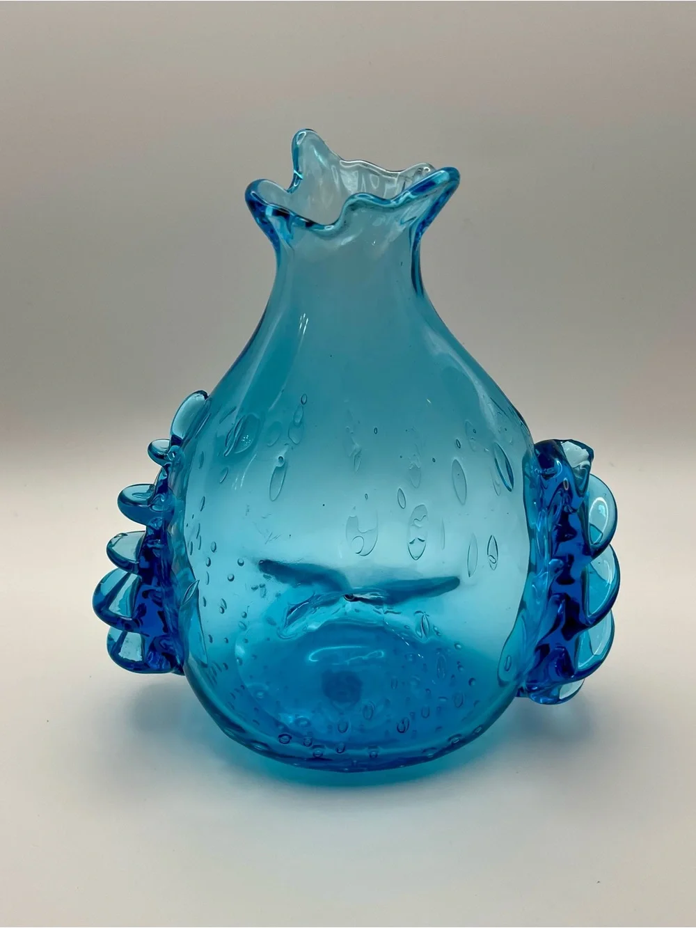 Murano Style MCM Handblown Blue Glass Art Vase 8”